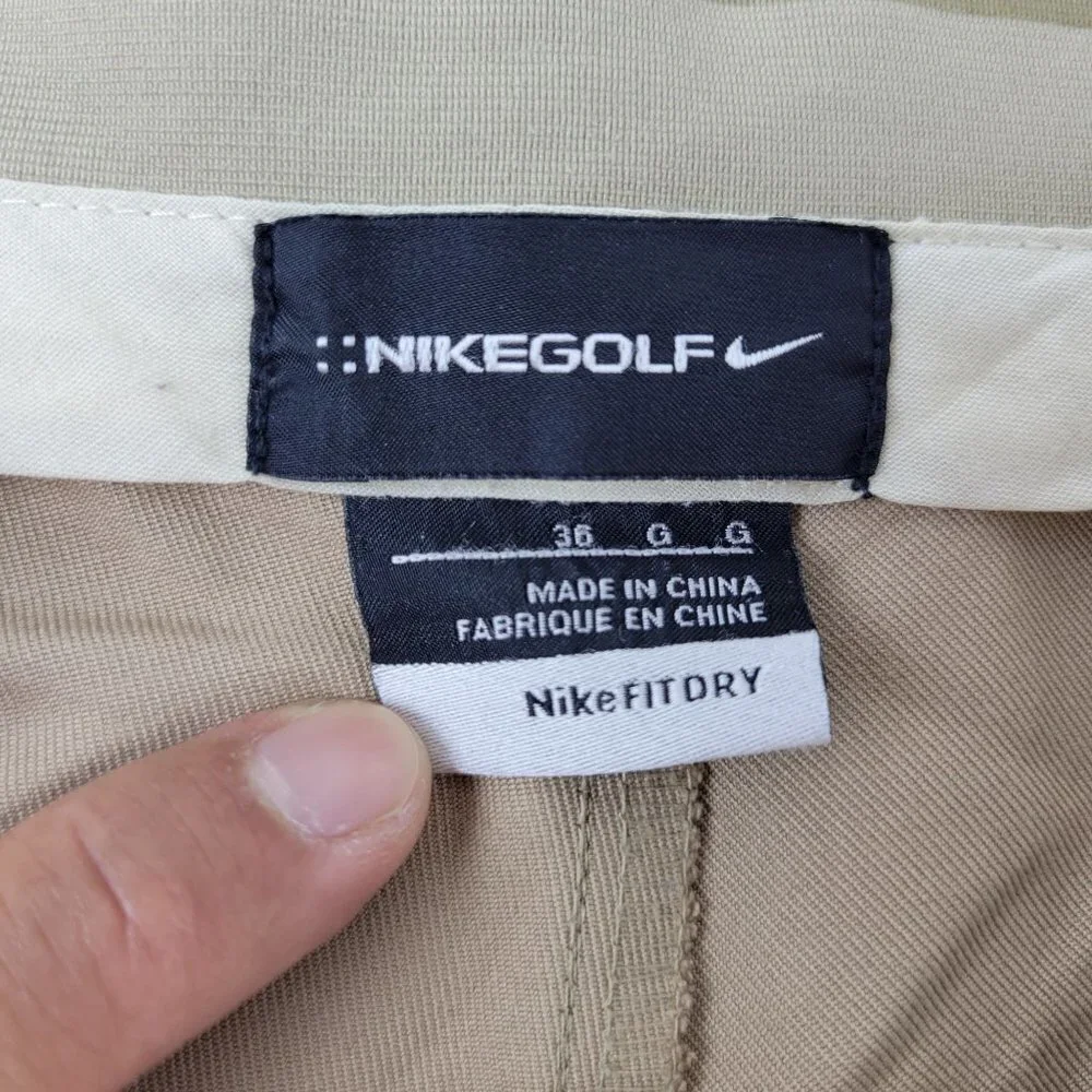 Nike Fit Dry Golf Shorts Chino Hi-Rise Performance Khaki Pleated Front 36 Mens
